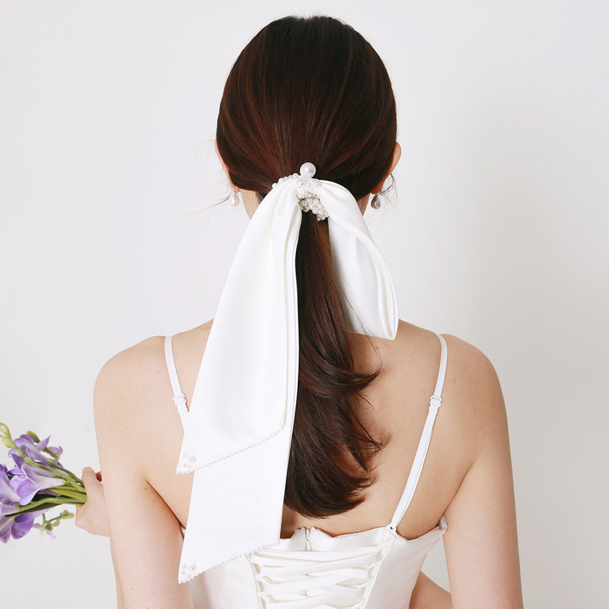 Handmade Simple White Satin Pearl Bow
