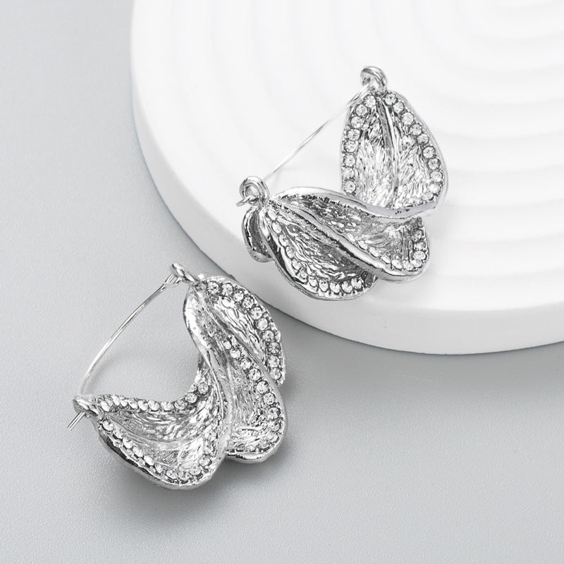 Exaggerated Rhinestone Leaf Earrings