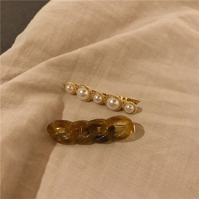 Women pearl and chain hairpin