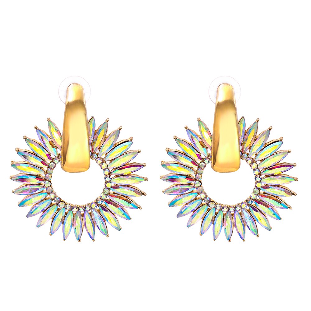 Bohemian Colorful Crystal Round Hoop Earrings