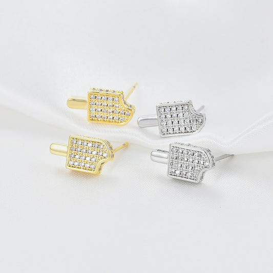 ED Geometric Gold-Plated Earrings with Inlaid Artificial Gemstones