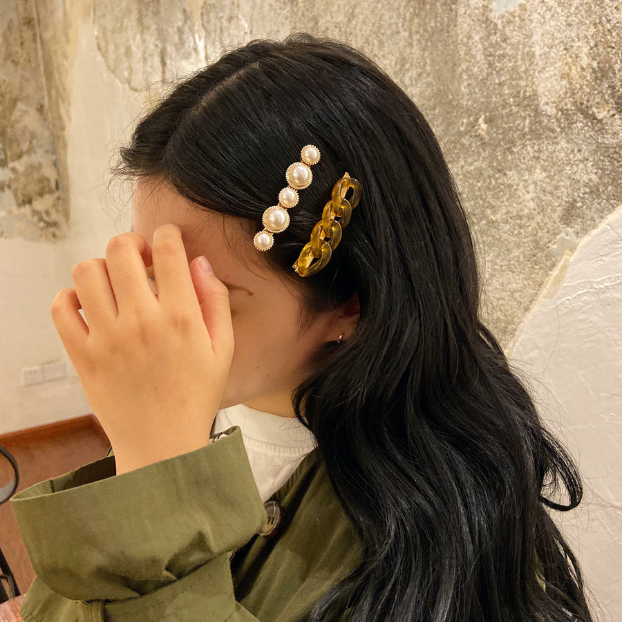 Women pearl and chain hairpin
