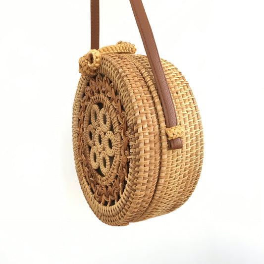 Vietnamese Round Rattan Hollow Straw Shoulder Bag