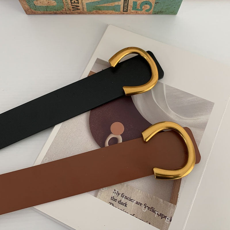 Wide half circle buckle belt