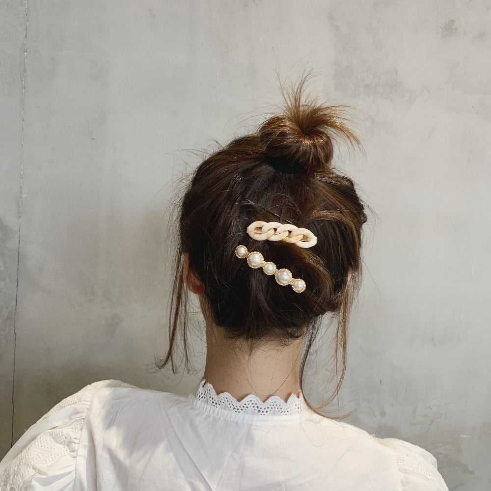 Women pearl and chain hairpin