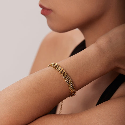 Stainless Steel Cuba Bracelet Vintage Webbing Titanium Steel Gold Plated Wide Bracelet 18K Vacuum Plated Bracelet Jewelry