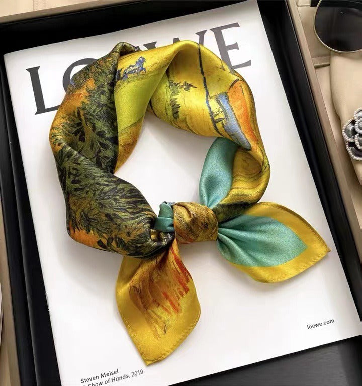 Small scarf versatile temperament mulberry silk small square scarf multifunctional headband scarf