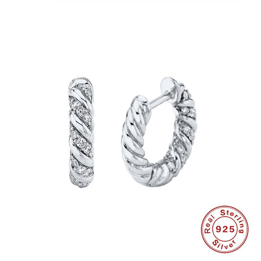 925 Sterling Silver Twist Hoop Earrings with Cubic Zircon – 18K Gold & Platinum Plated Trend Jewelry for Women