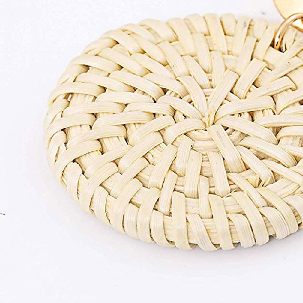 Handmade Wooden Rattan Round Cake-Shaped Earrings