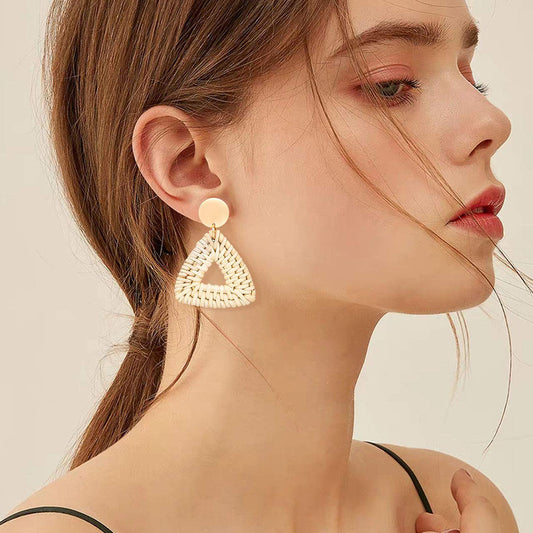 Exaggerated Handmade Rattan Woven Copper Earrings