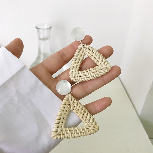 Retro Exaggerated Geometric Rattan Woven Earrings