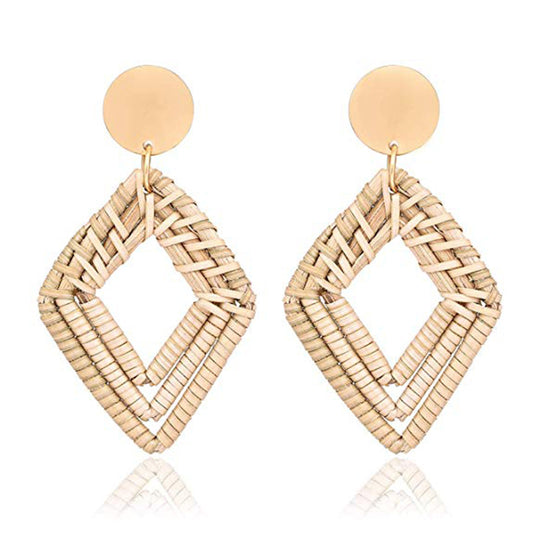 National Style Retro Rhombic Vine Woven Earrings