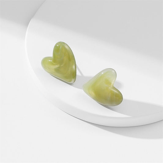 Texture Design Resin Acetic Acid Simple Solid Color Heart Earrings