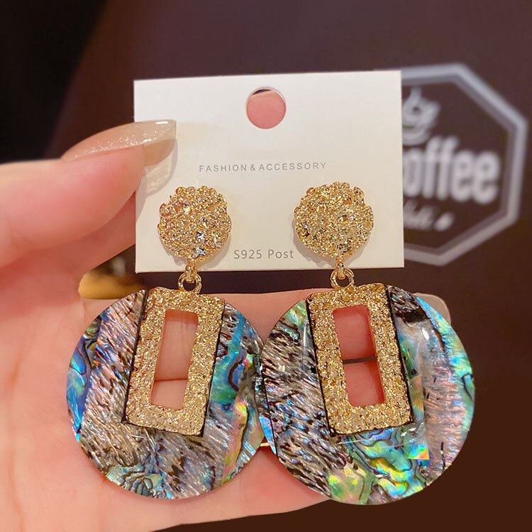 Retro Green Geometric Stitching Earrings