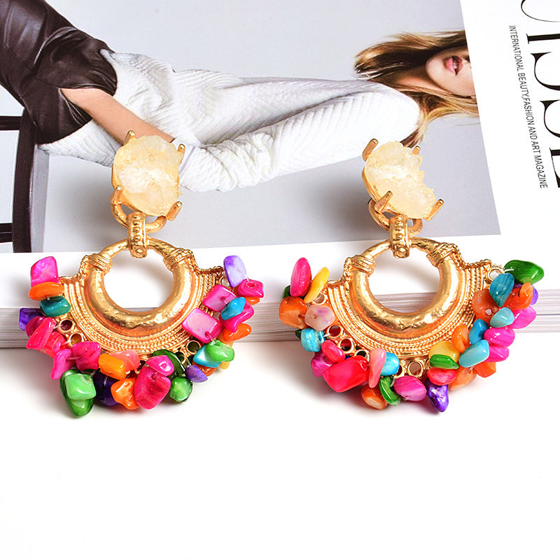 ZA Fashion Exaggerated Stone Color Statement Earrings