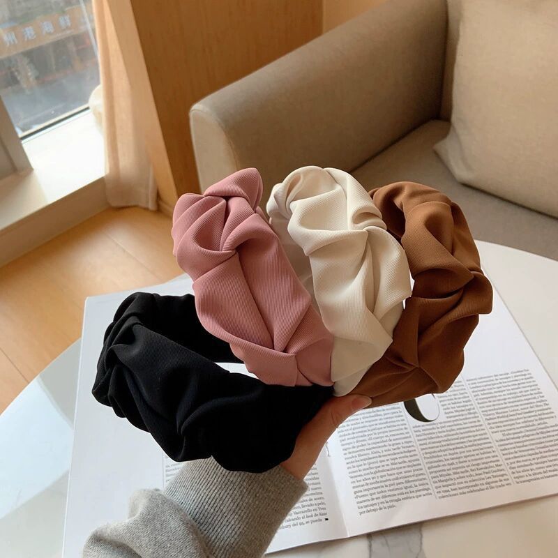 Women's Pleated Wide Brim Solid Color Headband