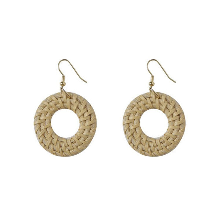 Retro Exaggerated Geometric Rattan Woven Earrings