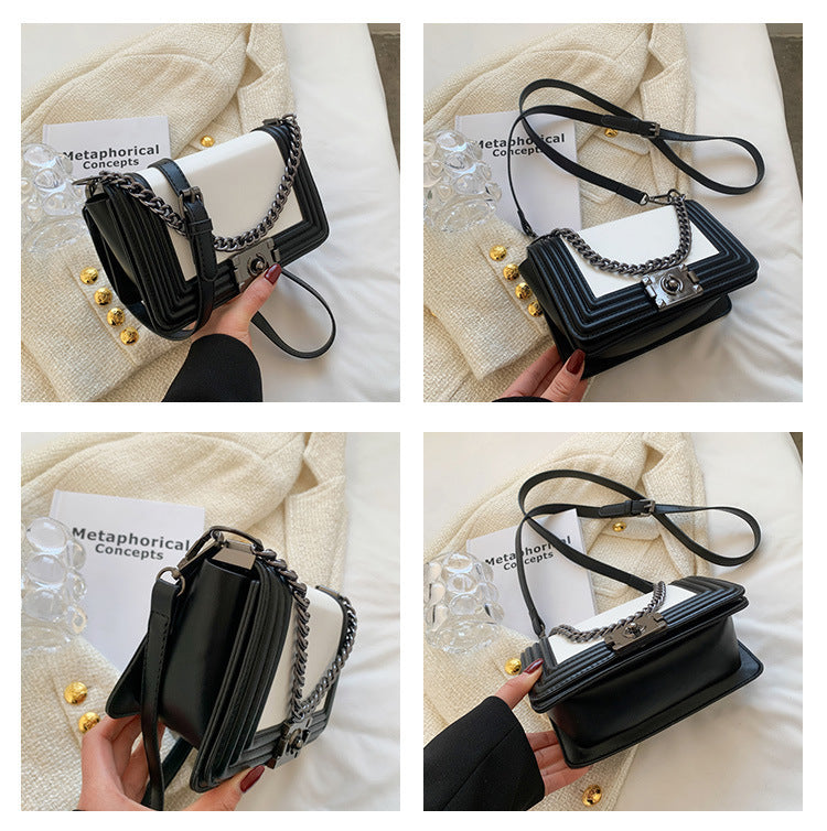 Contrast colour Square crossbody women Bag