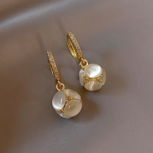 Opal & Shell Crown Earrings – Gold-Plated Copper