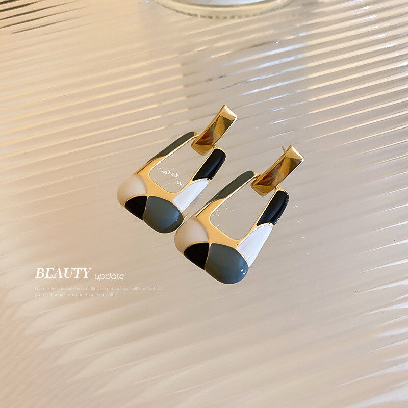 Minar Trapezoid Colorful Enamel Hollow Geometric Long Dangle Earrings