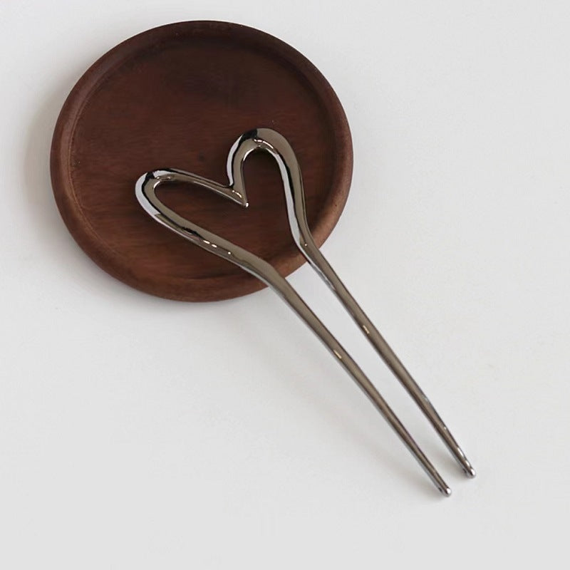 Women Simple Love U-shaped Alloy Hairpin