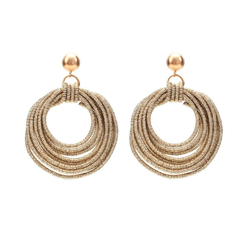 Retro Round Metal Multi-Layered Loop Earrings for Women