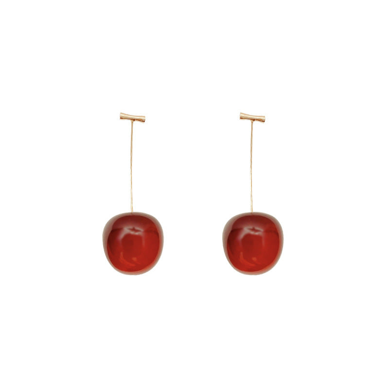 Long Red Cherry Tassel Earrings – Sweet & Gentle Fruit Jewelry for Women