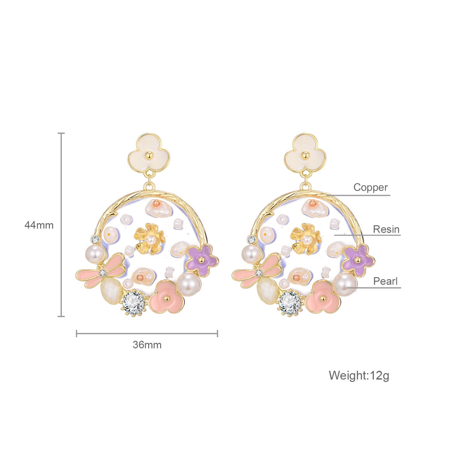 Trendy Big Round Flower Earrings – Transparent Resin Pearl Design