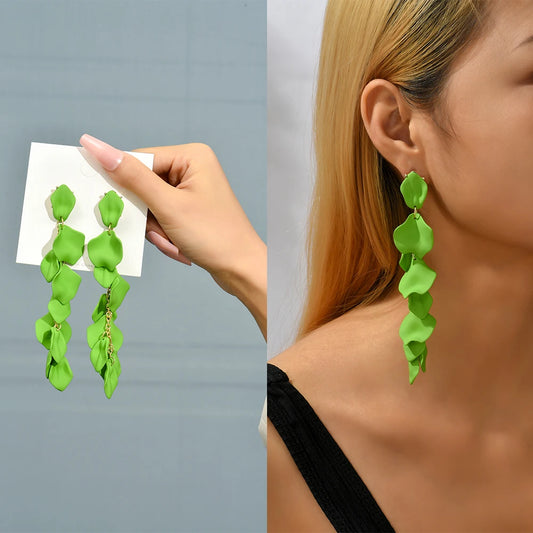 Acrylic Petal Flower Tassel Dangle Earring