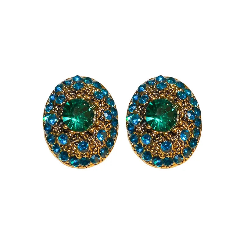 Metal Glass Post Earrings For Women Vintage Elegant Party Accessories Fashion Jewelry Burnished Gold Plating New Gift