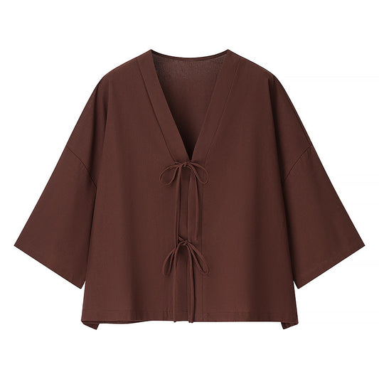 Solid color top+straight leg pants set