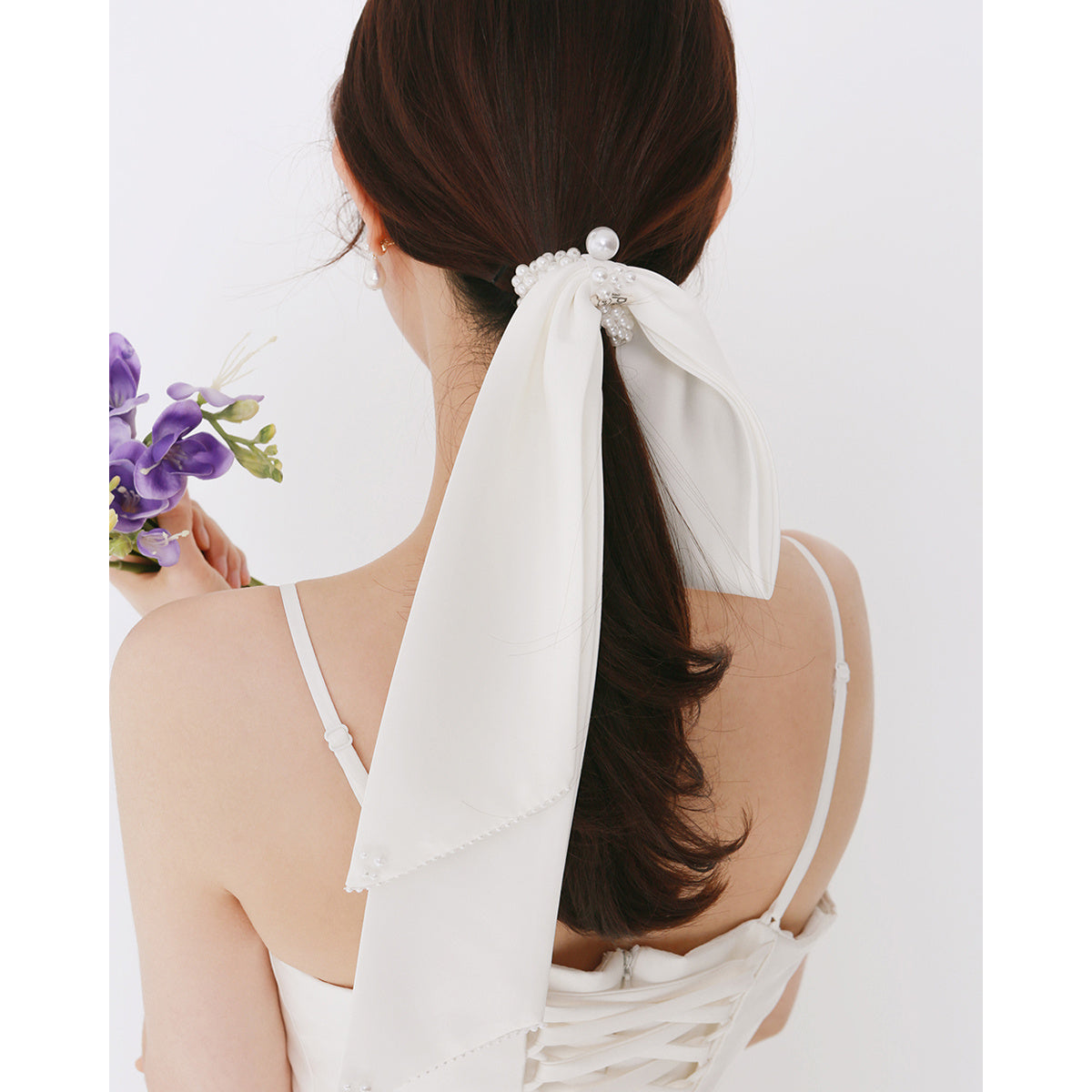 Handmade Simple White Satin Pearl Bow