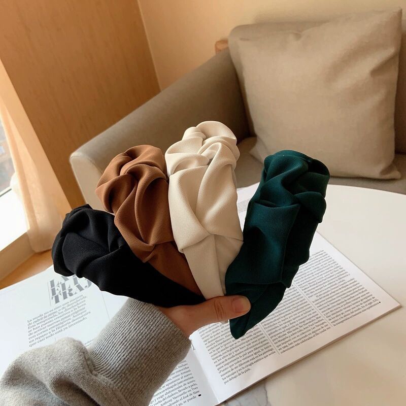 Women's Pleated Wide Brim Solid Color Headband