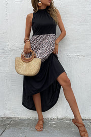 Perfee Leopard Contrast Sleeveless Maxi Dress