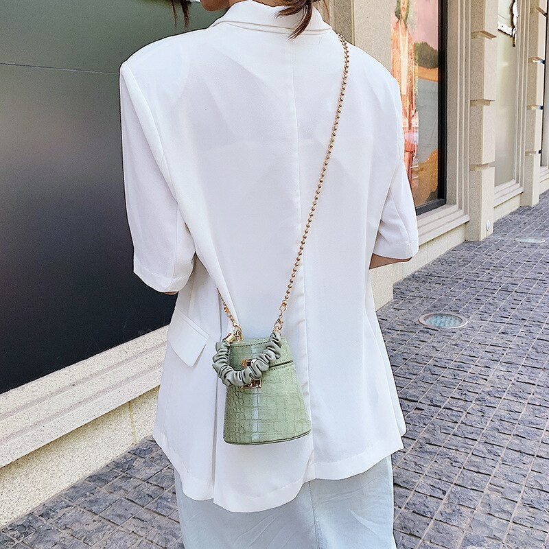 Crocodile Pattern Top Handle Bucket Bag