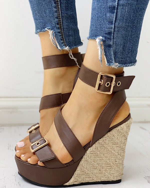 Women Straw Woven Wedge