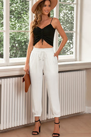 Drawstring Paperbag Waist Cropped Joggers