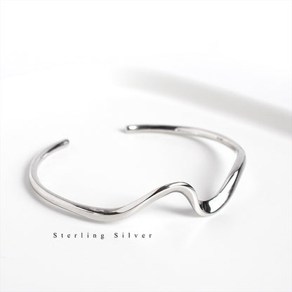 Sterling silver minimalist wave bracelet Mobius open bracelet jewelry