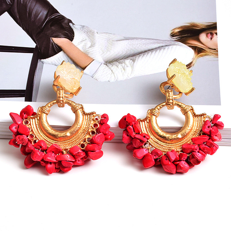 ZA Fashion Exaggerated Stone Color Statement Earrings