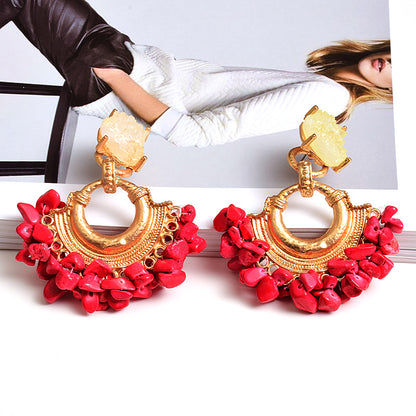 ZA Fashion Exaggerated Stone Color Statement Earrings