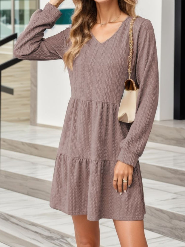 V-Neck Long Sleeve Mini Dress