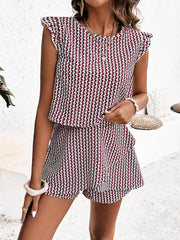 Honey Printed Round Neck Top and Layered Shorts Set