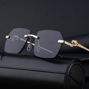 Frameless Trimming Leopard Temple Men Retro Square Sunglasses