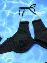 Halter Neck Chain Detail Two-Piece Bikini Set