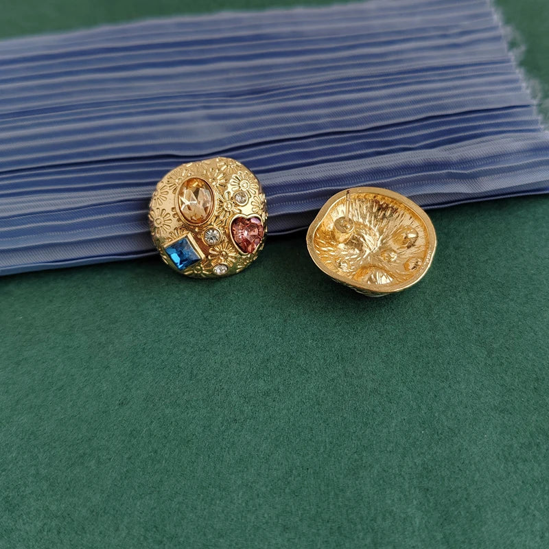 Vintage Blue Drip Oil Enamel Pearl Stud Earring