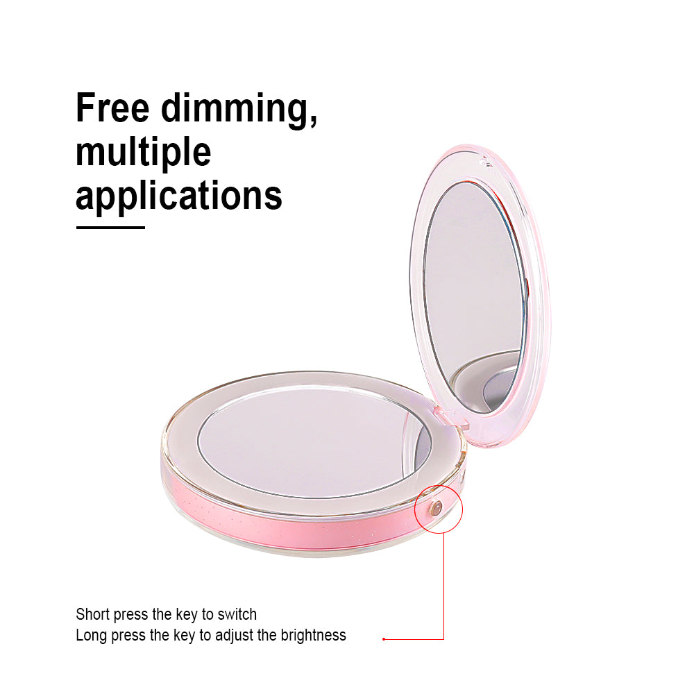 10 Lights LED Mini Makeup Mirror 1X 3X Magnify Hand Held Fold Small Portable Micro USB Connect Cable Built-in Battery Chargeable