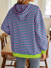 Lovelet Drawstring Striped Long Sleeve Hoodie