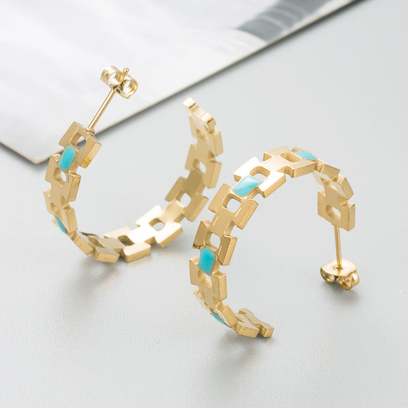 Style Geometric Stainless Steel Earrings – Electroplated