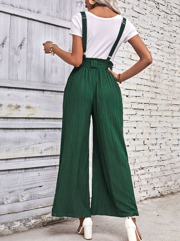 Perfee Tie Belt Wide Leg Overalls