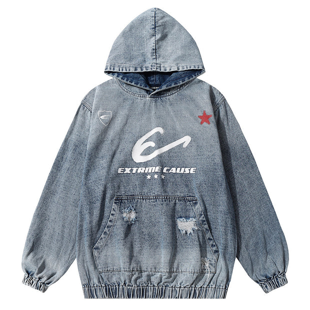 Gradient Color Denim Hooded For Men